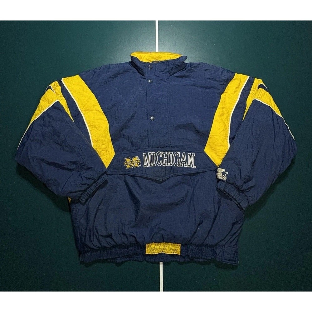 Vintage 90s Starter University Of‎ Michigan Pullover Puffer Jacket Men's XL
